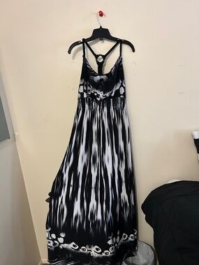 Addition Elle Black and White Maxi Dress with Braided Strap